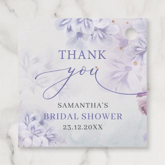 Elegant pastel paarse bronbloemen vrijgezellenfees bedankjes labels (Achterkant)