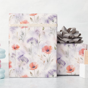 Elegant Pastel Papavers en Wilde Bloemen Cadeaupap Cadeaupapier