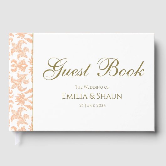 Elegant Pastel Peach Bruiloft Gastenboek (Voorkant)