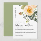 ELEGANT PASTEL PEACH PEONY WATERVERF FLORAL SAVE THE DATE (Voorkant / Achterkant)