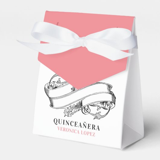 Elegant Pastel Perzik Roze Quince Años Bedankdoosjes (Voorkant Zijde)