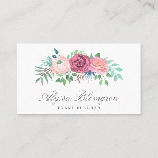 Elegant Pastel Pink Floral Garland Visitekaartje (Voorkant)