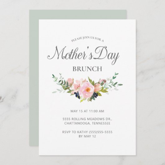 Elegant Pastel Pink Floral Greenery Moederdag Kaart (Voorkant / Achterkant)