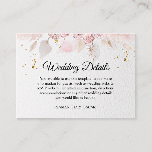 Elegant Pastel Pink Floral Lijst Fancy Informatiekaartje (Voorkant)