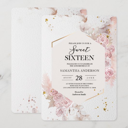 Elegant Pastel Pink Floral Lijst Fancy Kaart (Voorkant / Achterkant)