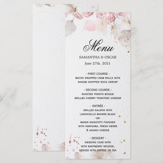 Elegant Pastel Pink Floral Lijst Fancy Menu (Voorkant / Achterkant)