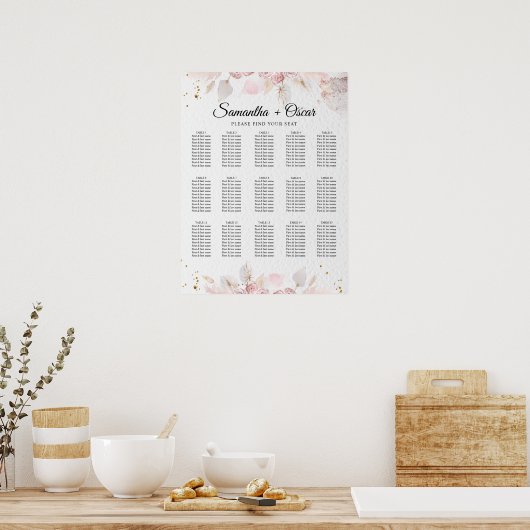 Elegant Pastel Pink Floral Lijst Fancy Poster (Keuken)