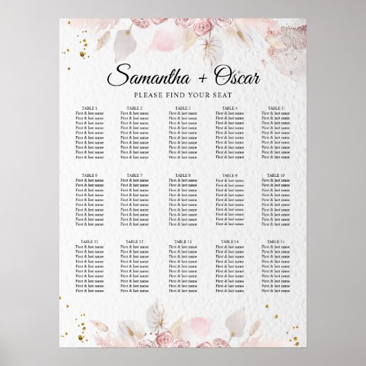 Elegant Pastel Pink Floral Lijst Fancy Poster (Voorkant)