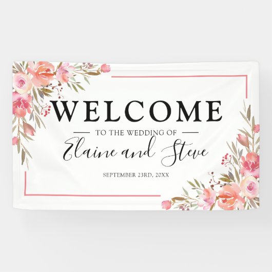 Elegant Pastel Pink Floral Wedding Spandoek (Horizontaal)
