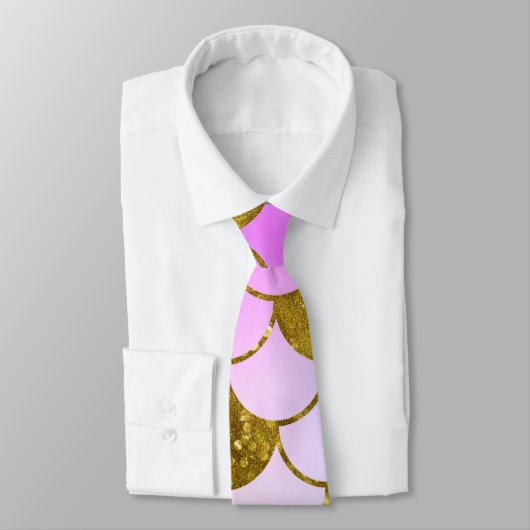 Elegant Pastel Pink Gold Glitter Mermaid Scale Stropdas (Gebonden)