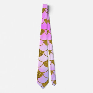 Elegant Pastel Pink Gold Glitter Mermaid Scale Stropdas