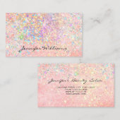Elegant Pastel Pink Gold Holographic Glitter Visitekaartje (Voorkant / Achterkant)