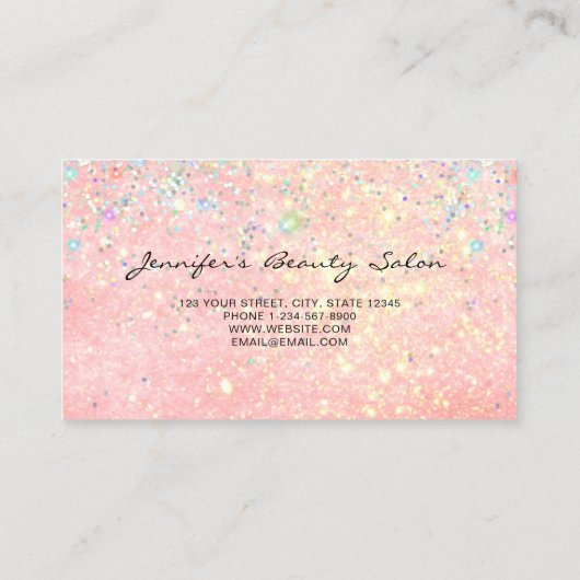 Elegant Pastel Pink Gold Holographic Glitter Visitekaartje (Achterkant)
