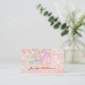 Elegant Pastel Pink Gold Holographic Glitter Visitekaartje (Staand voorkant)