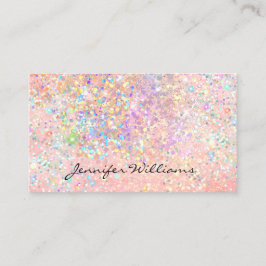 Elegant Pastel Pink Gold Holographic Glitter Visitekaartje