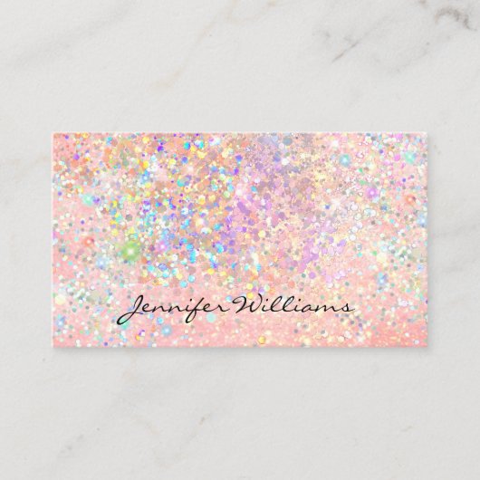 Elegant Pastel Pink Gold Holographic Glitter Visitekaartje (Voorkant)
