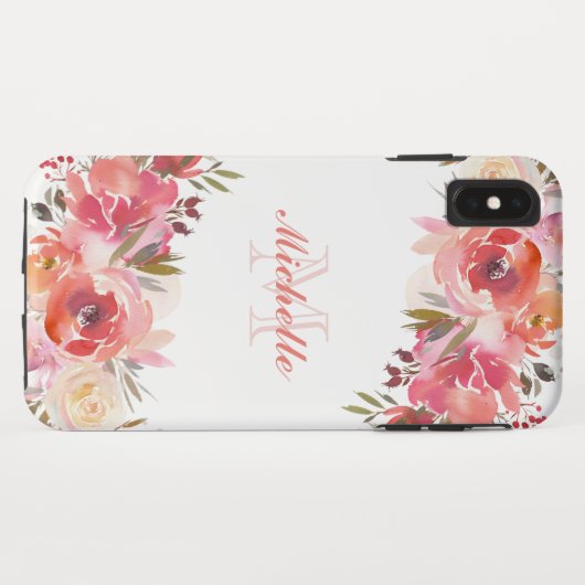 Elegant Pastel Pink Peach Roos Florence Monogram Case-Mate iPhone Case (Achterkant (horizontaal))