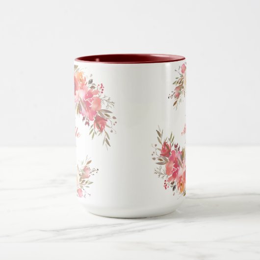 Elegant Pastel Pink Peach Roos Florence Monogram Mok (Midden)