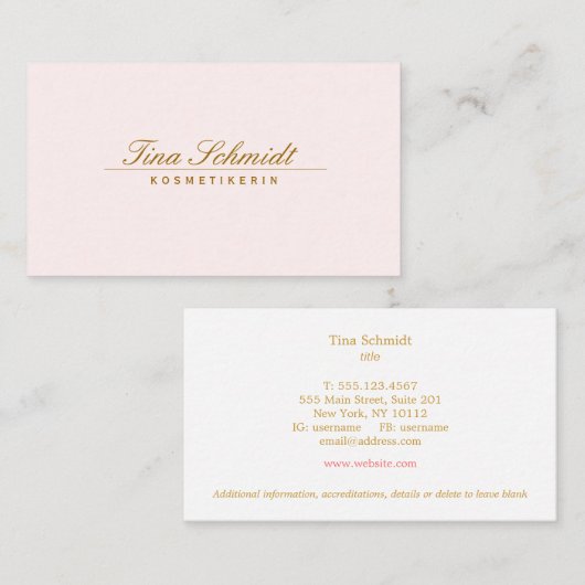 Elegant Pastel Pink Simple Beauty Script Visitekaartje (Voorkant / Achterkant)