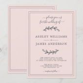 Elegant Pastel Pink Wedding-uitnodiging Kaart (Voorkant / Achterkant)