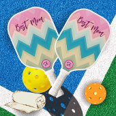 Elegant Pastel Pink Zig-zag Custom Gift Best Mom Pickleball Paddle