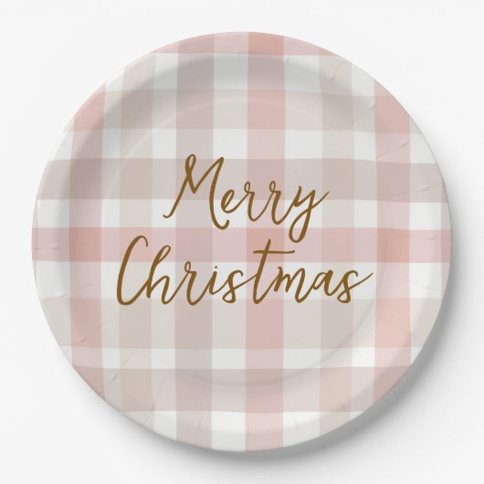 Elegant Pastel Plaid Merry Christmas Paper Plates Papieren Bordje (Voorkant)