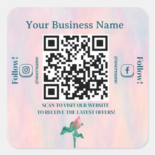 Elegant pastel QR code website bedrijf Vierkante Sticker (Voorkant)
