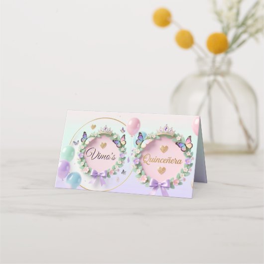 Elegant Pastel Quinceañera Place Cards Plaatskaartje (Achterkant)