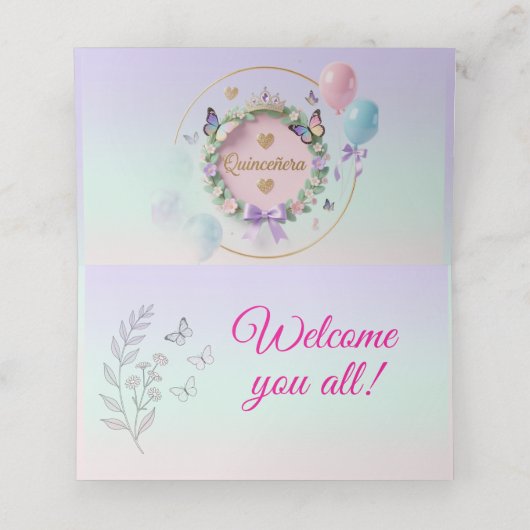 Elegant Pastel Quinceañera Place Cards Plaatskaartje (Binnenkant ongevouwen)