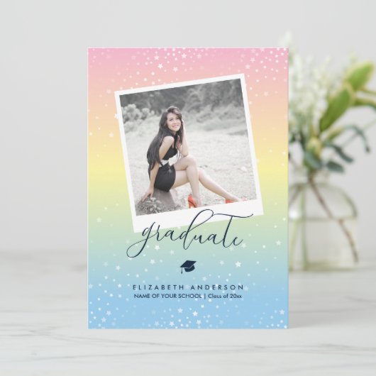 Elegant Pastel Rainbow Afstuderen Afstuderen Foto Kaart (Staand voorkant)