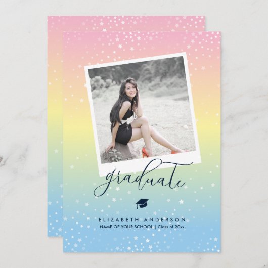 Elegant Pastel Rainbow Afstuderen Afstuderen Foto Kaart (Voorkant / Achterkant)