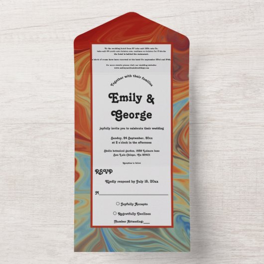 Elegant pastel Red Blue Abstract artistiek huwelij All In One Uitnodiging (Binnen)