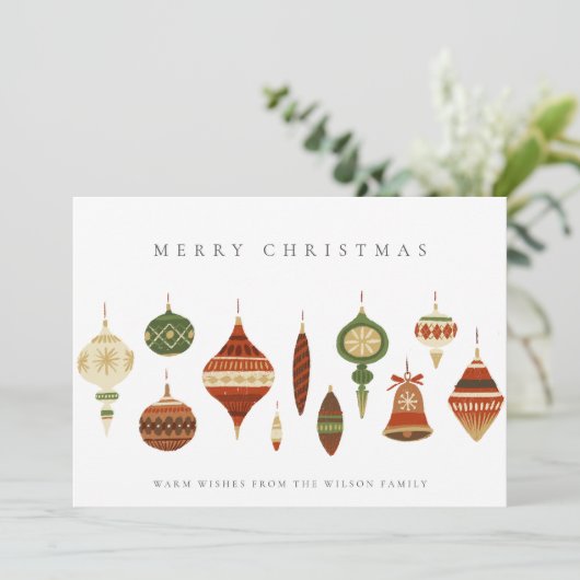 ELEGANT PASTEL RED GREEN STAR CHIRSTMAS ORNAMENS FEESTDAGENKAART (Staand voorkant)