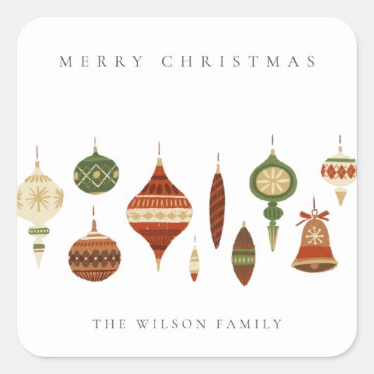 ELEGANT PASTEL RED GREEN STAR CHIRSTMAS ORNAMENS VIERKANTE STICKER (Voorkant)