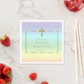 Elegant pastel regenboogkleur Gold Cross-Baptisme Servet (Insitu)