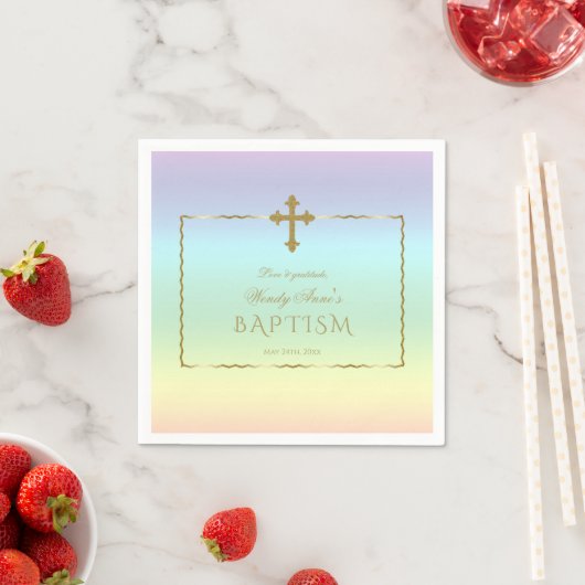 Elegant pastel regenboogkleur Gold Cross-Baptisme Servet (Insitu)