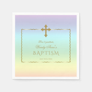 Elegant pastel regenboogkleur Gold Cross-Baptisme Servet