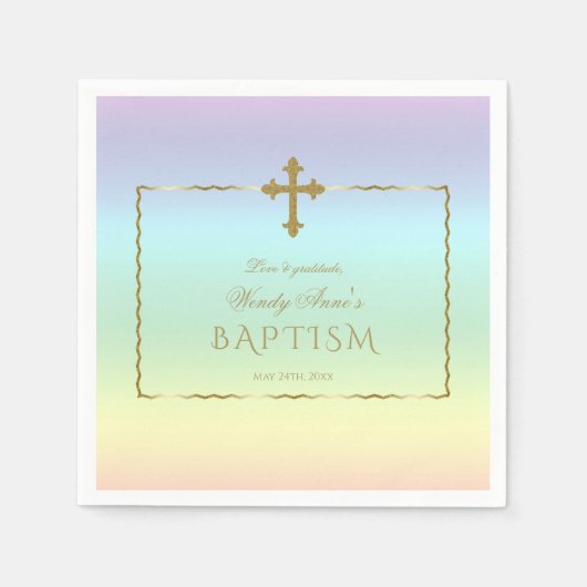 Elegant pastel regenboogkleur Gold Cross-Baptisme Servet (Voorkant)