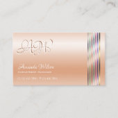 Elegant pastel Roos koraal shimmer strepen Monogra Visitekaartje (Voorkant)