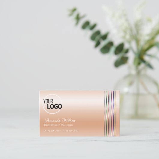 Elegant Pastel Roos Koraal Shimmer Stripes toevoeg Visitekaartje (Staand voorkant)