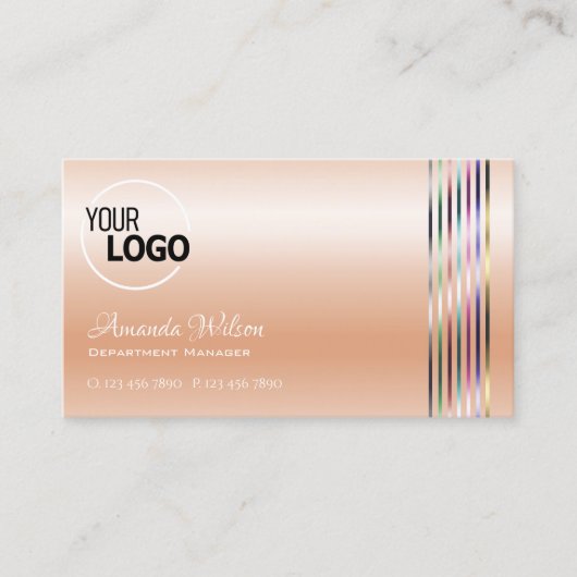 Elegant Pastel Roos Koraal Shimmer Stripes toevoeg Visitekaartje (Voorkant)