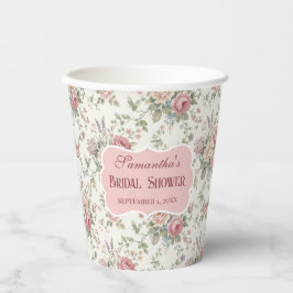 Elegant Pastel Roses Shabby Chic Bridal Shower Papieren Bekers