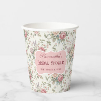 Elegant Pastel Roses Shabby Chic Bridal Shower Papieren Bekers