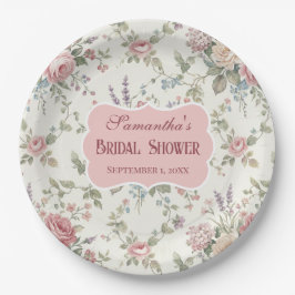 Elegant Pastel Roses Shabby Chic Bridal Shower Papieren Bordje