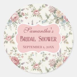 Elegant Pastel Roses Shabby Chic Bridal Shower Ronde Sticker