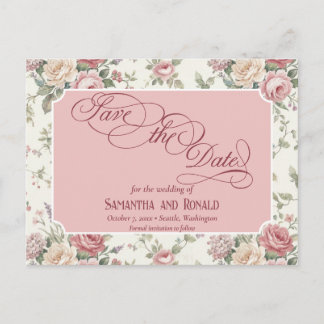 Elegant Pastel Roses Shabby Chic Wedding Aankondigingskaart