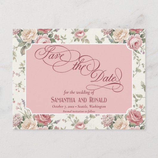 Elegant Pastel Roses Shabby Chic Wedding Aankondigingskaart (Voorkant)