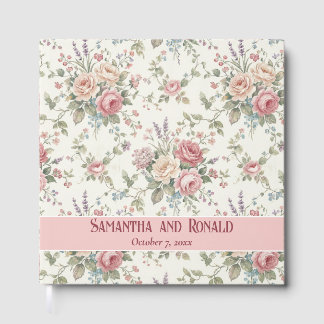 Elegant Pastel Roses Shabby Chic  Wedding Gastenboek