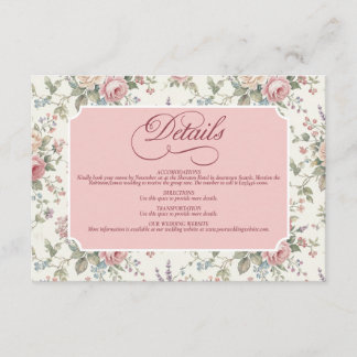 Elegant Pastel Roses Shabby Chic Wedding Informatiekaartje