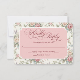 Elegant Pastel Roses Shabby Chic Wedding RSVP Kaartje